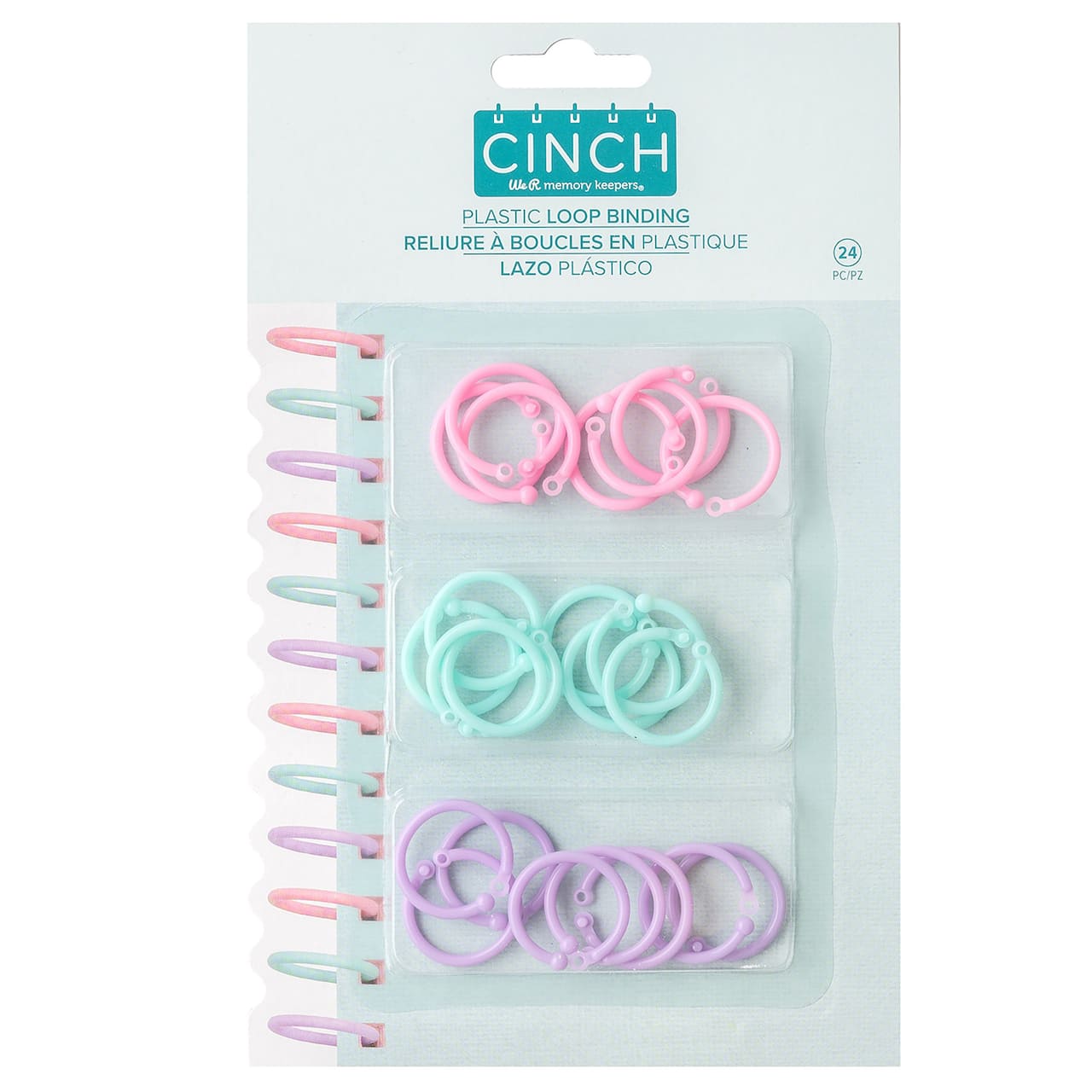 We R Memory Keepers® Cinch Pink, Lilac & Blue Plastic Loop Binding, 24ct.